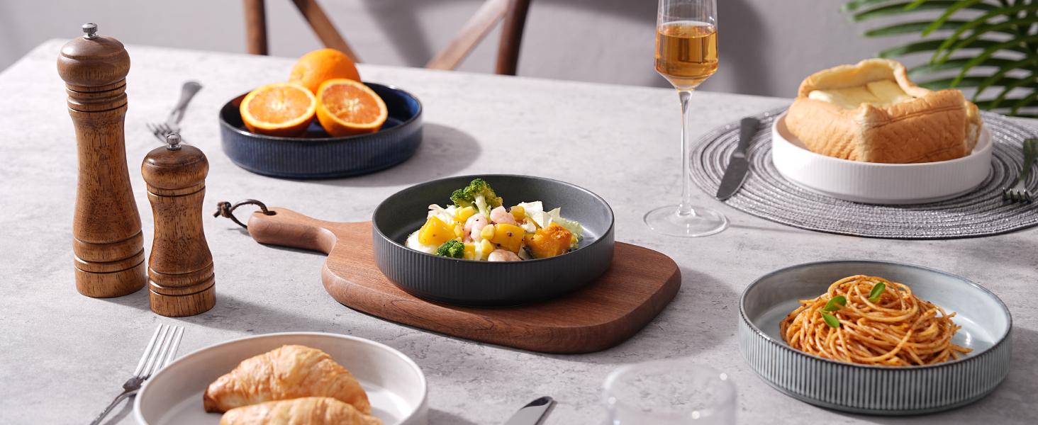 Famiware Star 8.25'' Stoneware Large Pasta Bowl (Set of 4) Tableware, Matte White