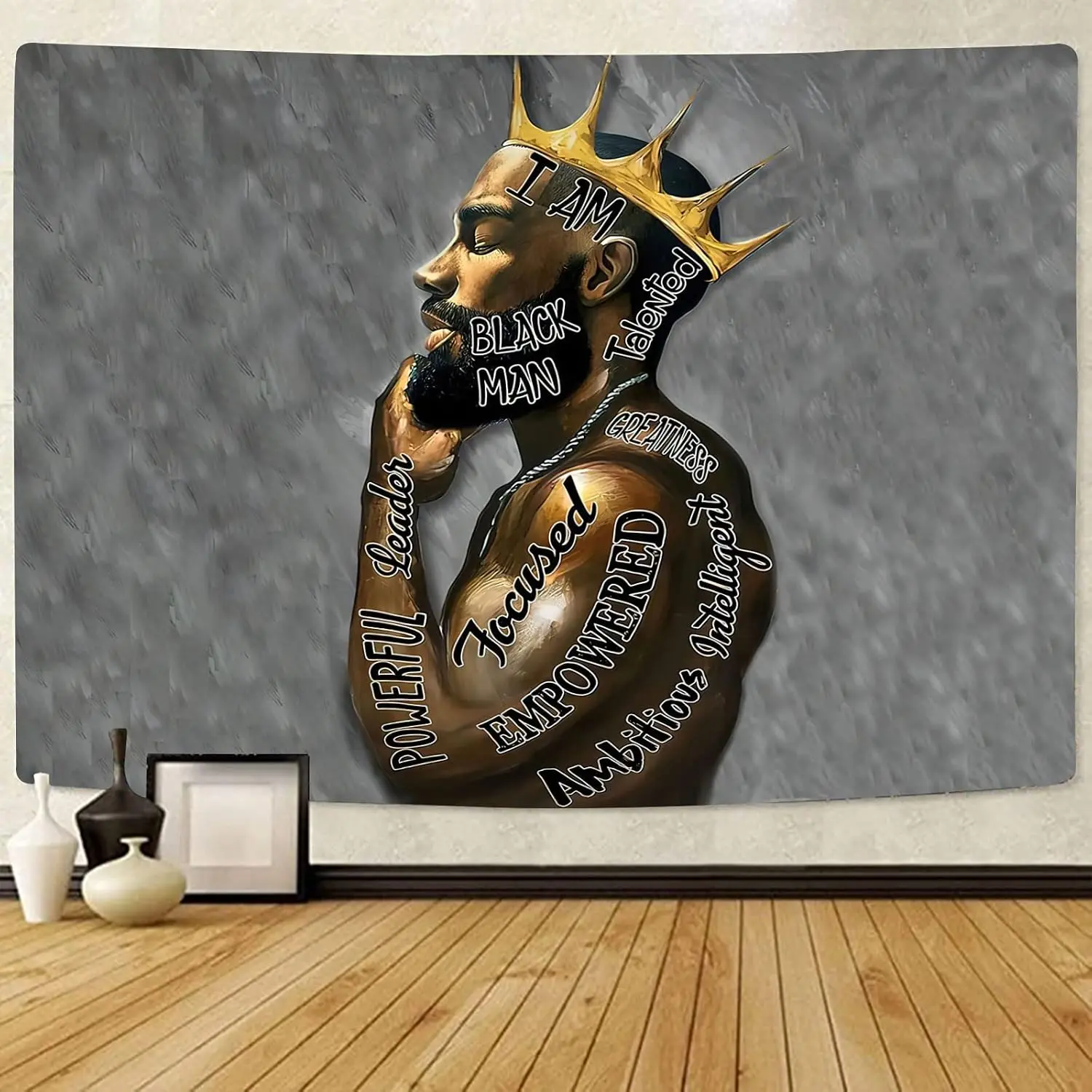 Black King Tapestry African American King Afro Man Hippie Art Wall Hanging African American Man Crown Wall Tapestry College Dorm Decor for Living Room Bedroom home wall decor