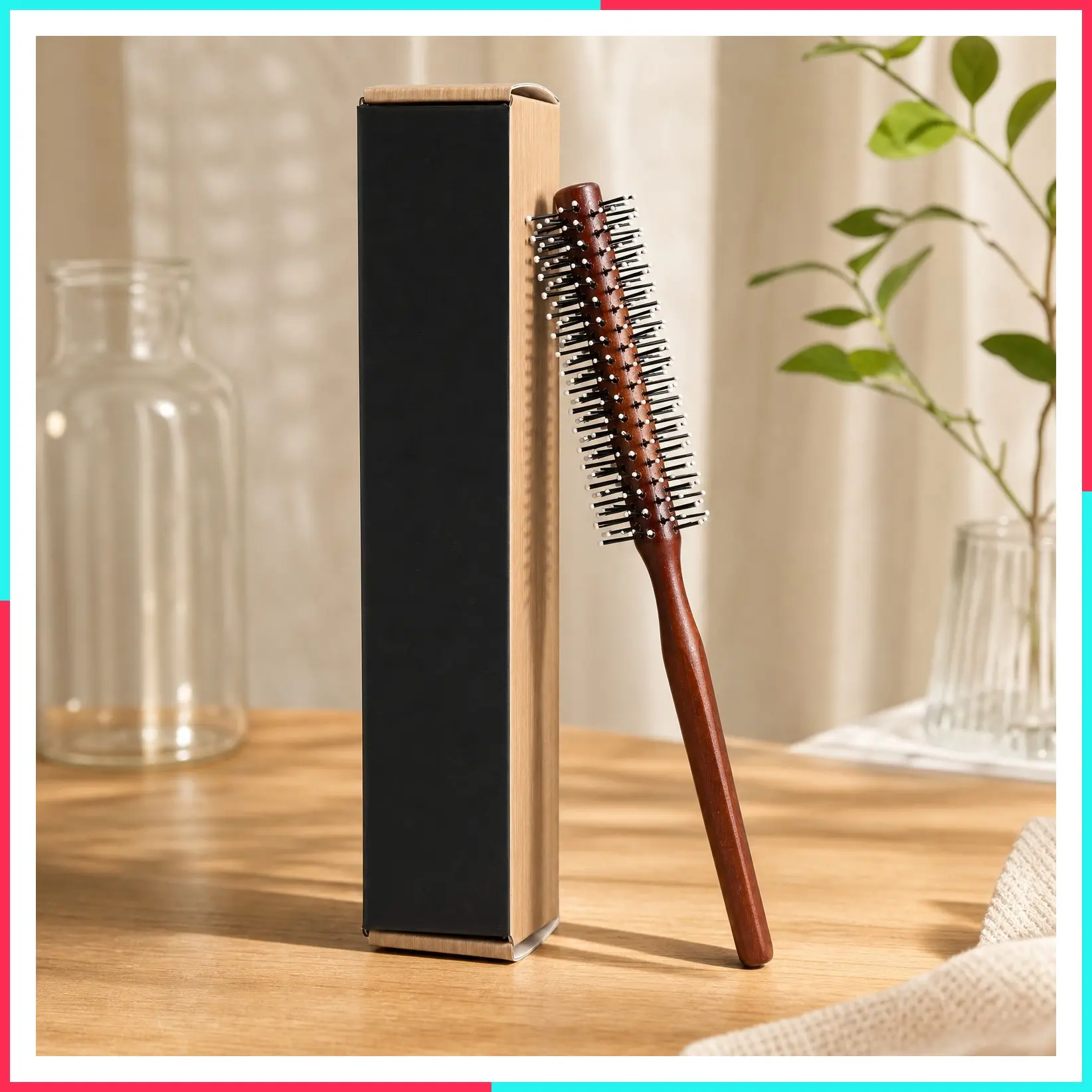 Small Brush for Short and Medium Hair, Blow Drying, Men's Beard Styling, Professional Smoothing & Curling, Reddish Brown