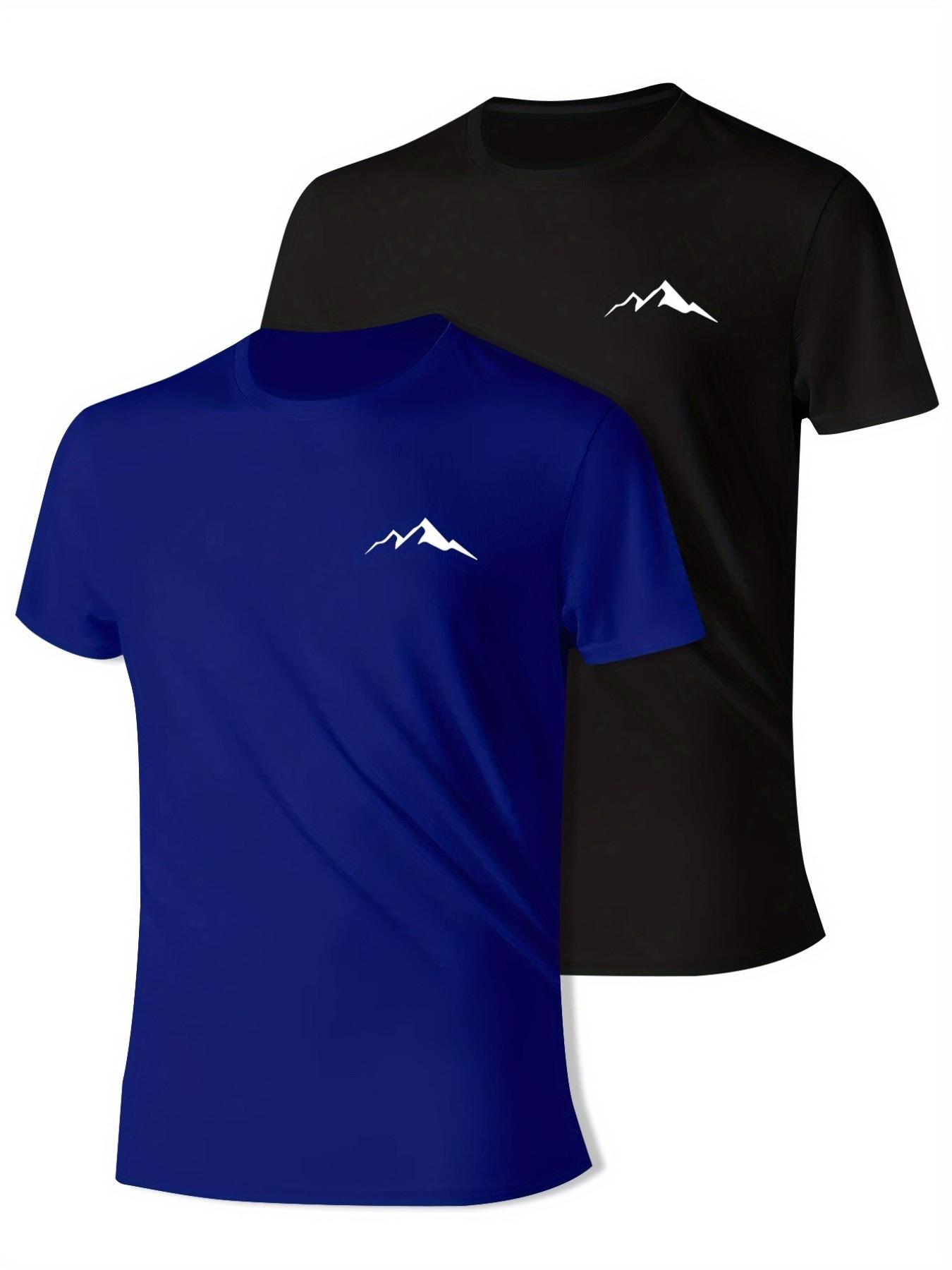 Men's Outdoor Sporty Short Sleeve T-Shirt, Letter Print Round Neck, Fitted Long Top, Casual Style, Two Pieces Set