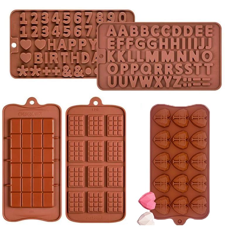 Multi Shaped Chocolate Mold, 5 Counts/set Silicone Baking Mold, Letter Decorations Cake 3D Mold, DIY Baking Tools for Wedding Birthday, Bakeware, Reusable Chocolate Mold