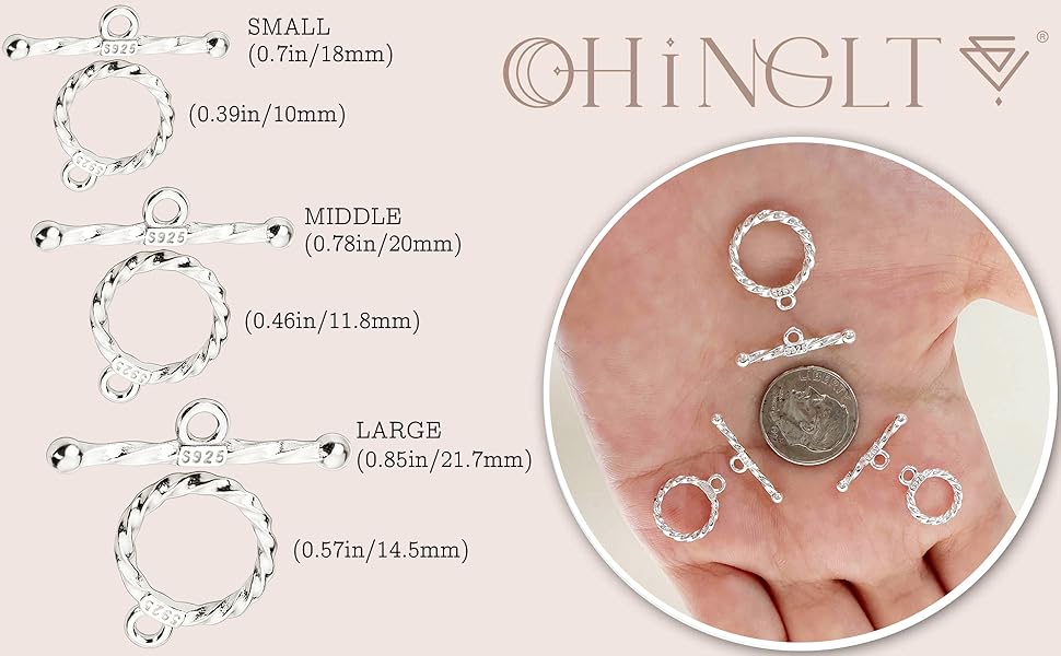 OHINGLT Jewelry Manufacturing OT Bracelet Buckle, 925 sterling silver necklace texture ring toggle buckle T-shaped rod and circular buckle