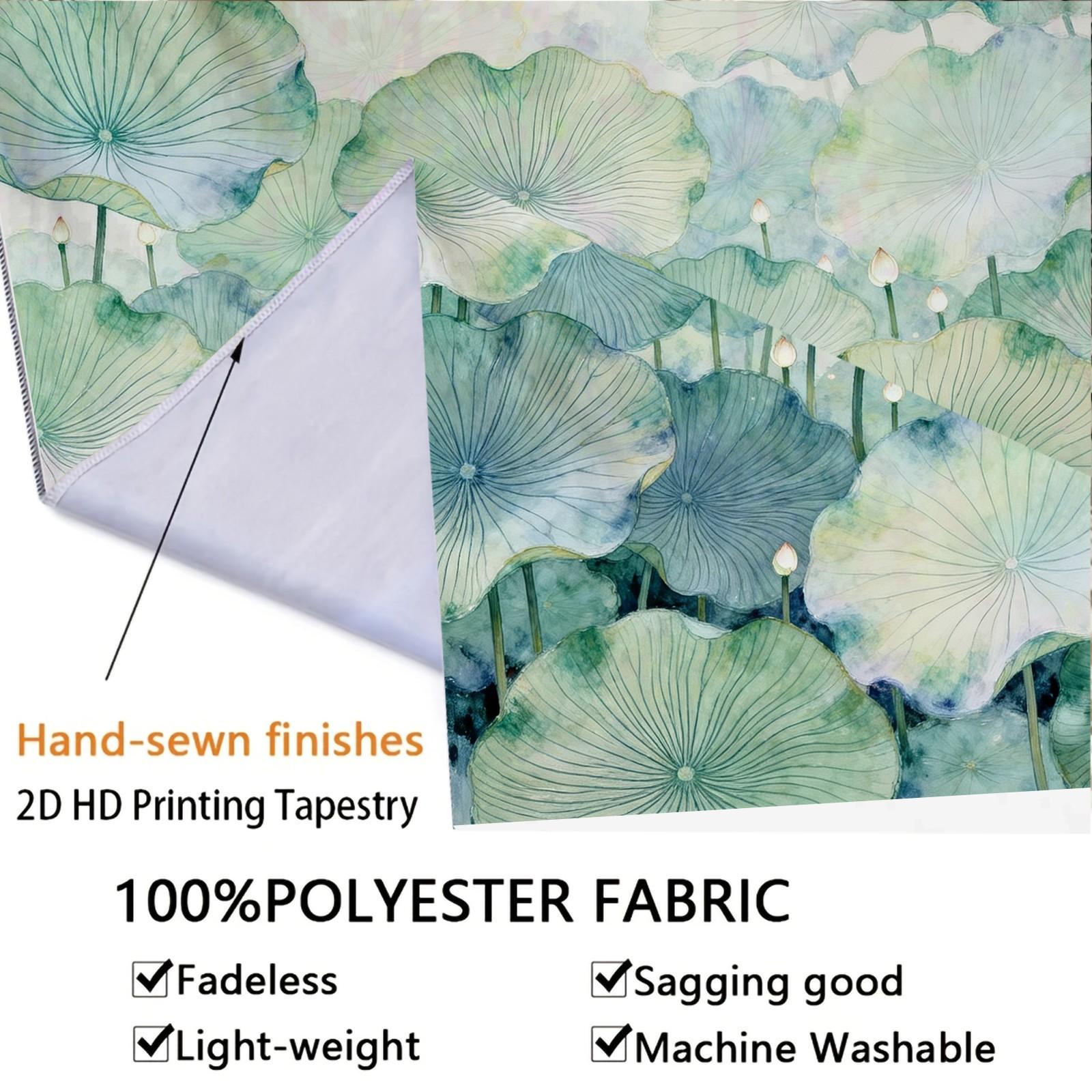 1 Piece Watercolor Lotus Leaf Tapestry, Green Lotus HD Digital Print Wall Hanging, Boho Aesthetic Decor Tapestry for Bedroom Living Room Dorm