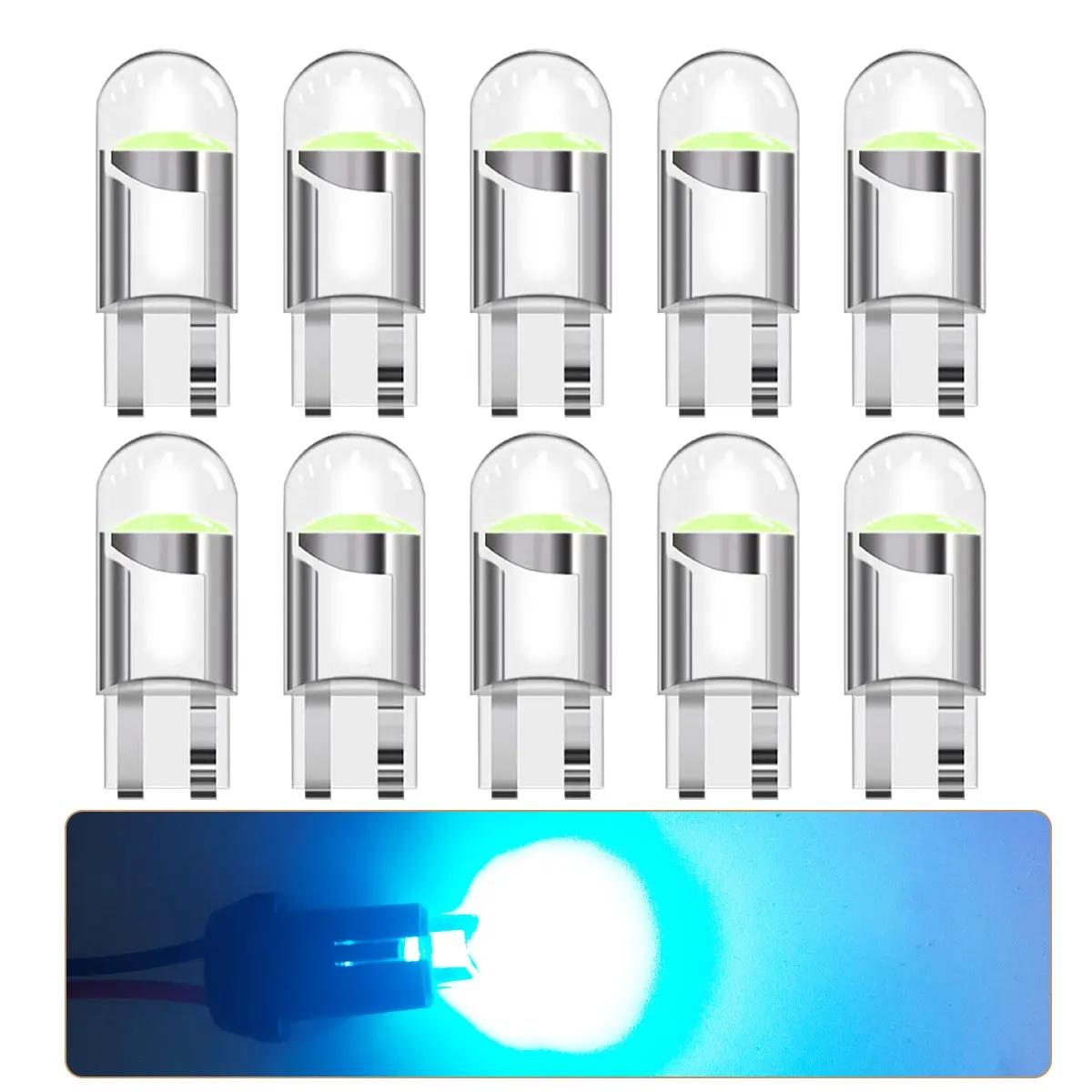 10pcs LED Light T10 COB W5w Y5w 168 194 for Car Interiors, Dome Lights, Parking Lights, Number Plate Lights, 12V Blue Lamps