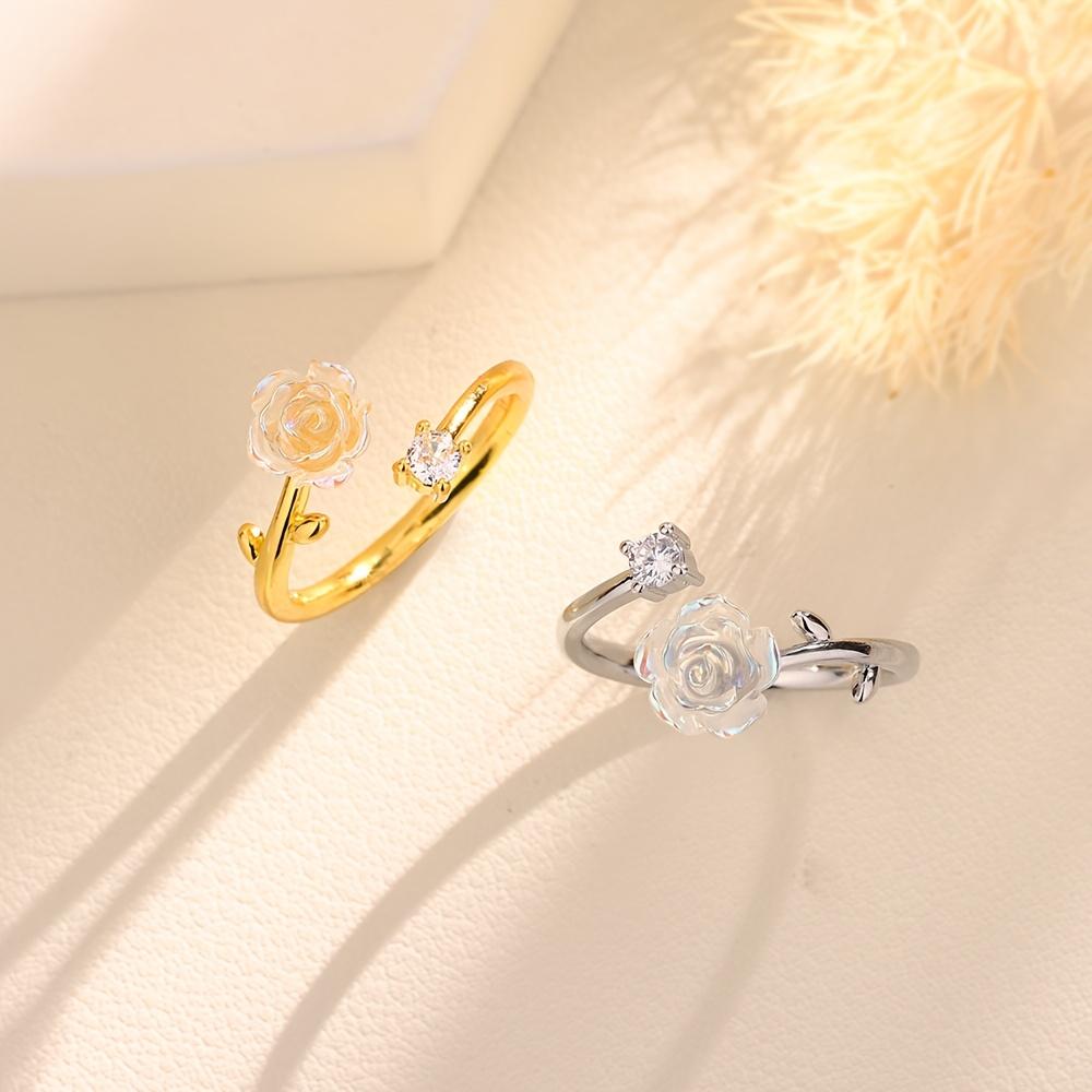 Super Gentle Camellia Ring for Women, Ins Niche Design, Cold Temperament, High-End Open Adjustable Ring for First Choice of Lovers, Girlfriends And