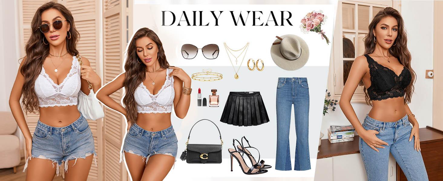 Avidlove Bralettes for Women Lace Bra Non Padded Longline Bralette Deep V Triangle Everyday Lingerie Bras SpringStatements