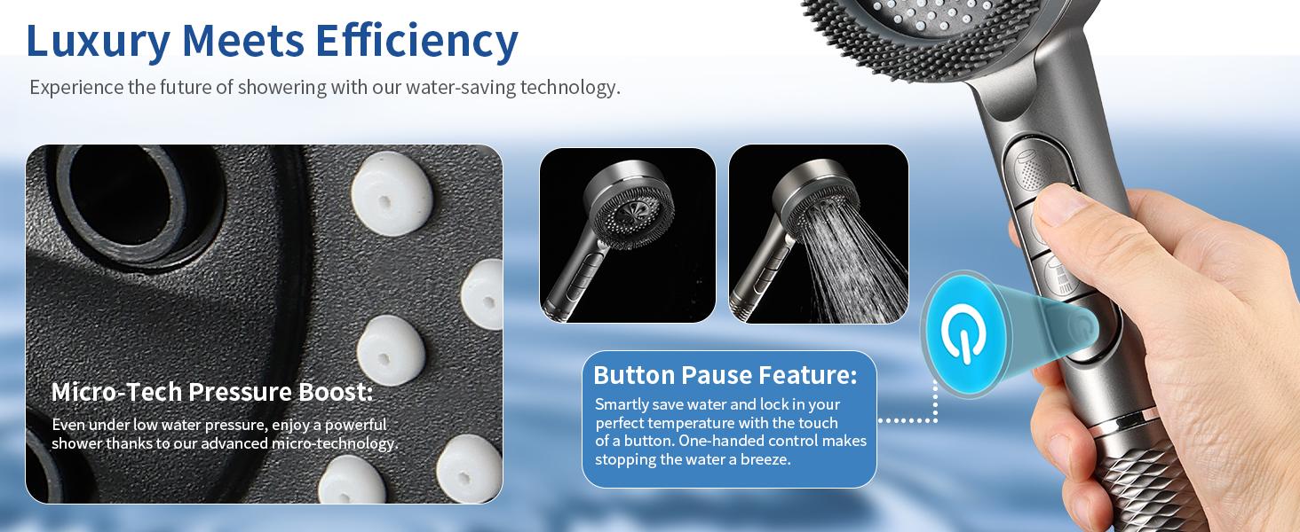 2025 New Filtered Shower Head with Handheld, High Pressure Water Flow and Multiple Spray Modes Shower Head with Filter, Power Wash for Hard Water, Showerhead with ON/OFF Switch for Pets Bath