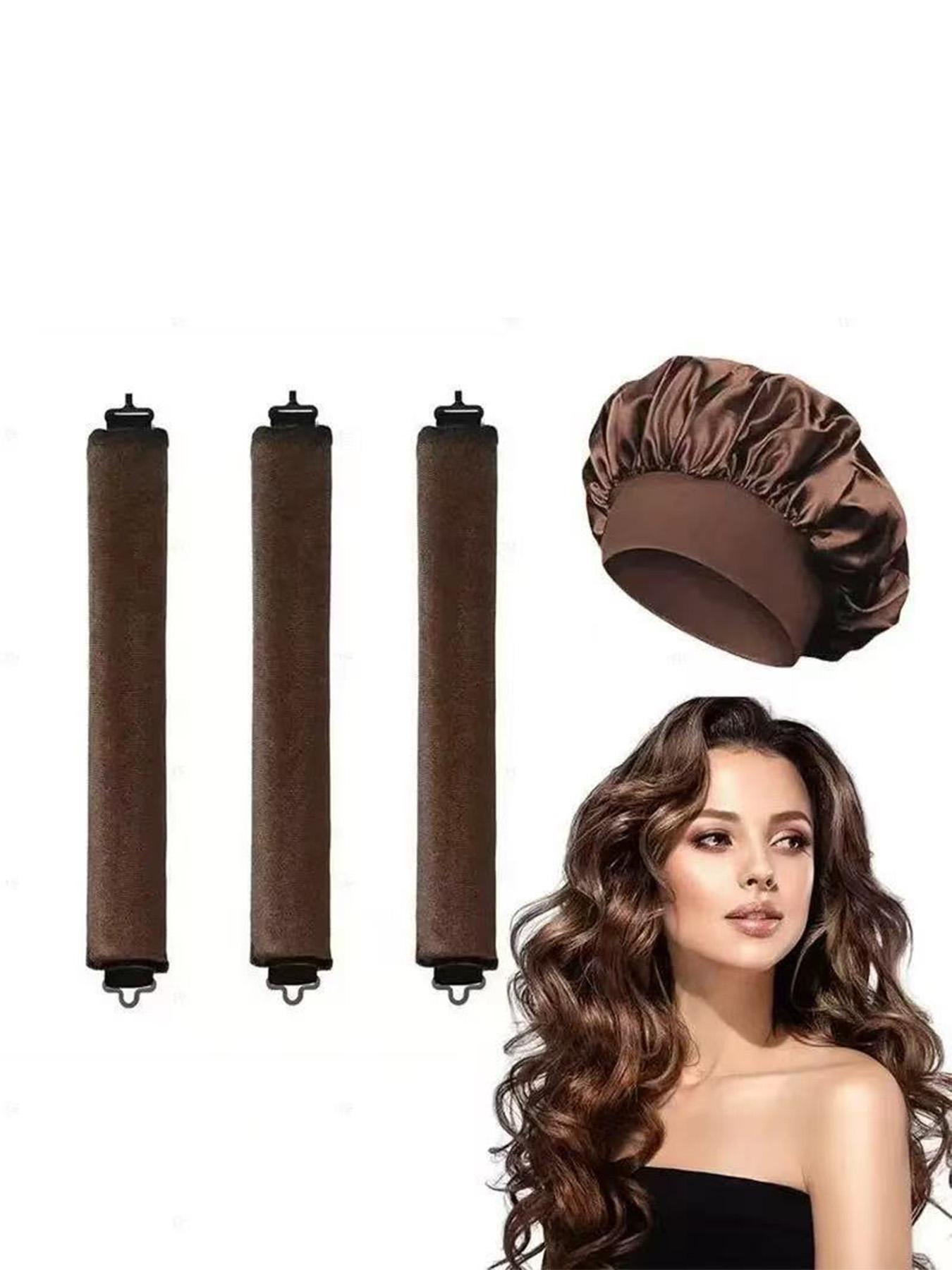 4pcs Curling Hair Set, Satin No-Heat Hair Curlers, Hair Curling Wand And Curling Iron, Suitable For Overnight Use, High Rebound Rubber Filling, Softer And More Durable,Hair Curlers,Curly Hair Brush,Rollers,Curly Hair Products No Damage Brushed Fabric Gift