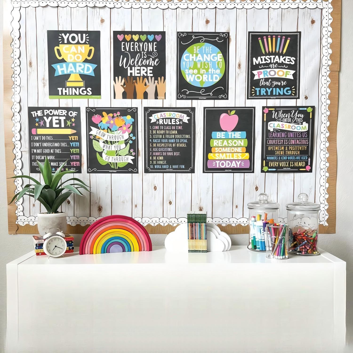 9pcs Frameless Classroom Poster Set, Mental Health & Stress Relief, Educational Decor, Teacher's Choice, Classroom Corner Posters