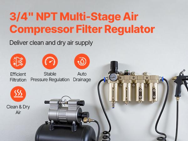 VEVOR Air Compressor Filter Regulator, 3/4 NPT 4-Stage 5m 0.3m 0.1m 0.1m Air Drying System with Micron Filters Double Desiccant Dryer, Auto Drain Air Compressor Water Separator 175PSI Max VEVOR Air Compressor Filter Regulator, 3/4 NPT 4-Stage 5m 0.3m 0.1m 0.1m Air Drying System with Micron Filters Double Desiccant Dryer, Auto Drain Air Compressor Water Separator 175PSI Max