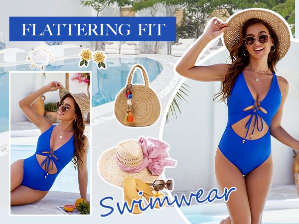 Blooming Jelly Cutout Crisscross Back Swimwear Womens Sexy V Neck Drawstring One Piece Swimsuit #Springtok