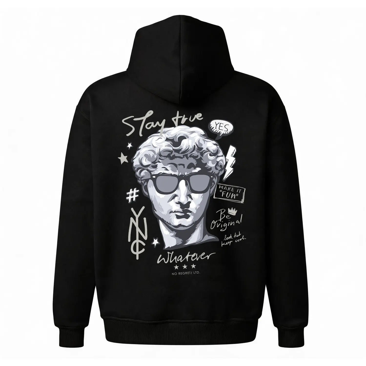 Y2K Statue Hoodie Graphic Streetwear - Unisex Oversized Baggy Fleece Sweatshirt, Retro Pop Art Life Hoodie Cozy Comfy Outfit Casual Loungewear, Cheap Popular Everyday Versatile Gift for Him Her Birthday