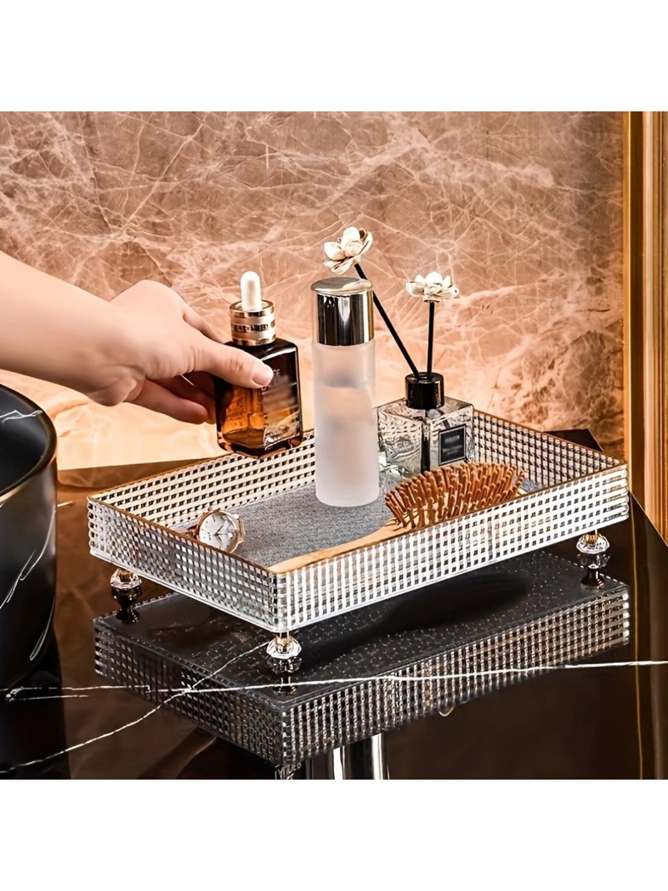 Transparent PET Cosmetic Storage Rack Luxury Aromatherapy Tray Desktop Entrance Storage Tray,1PC Clear PET Storage Rack Desktop Cosmetic Tray Luxury Entrance Vanity Tray