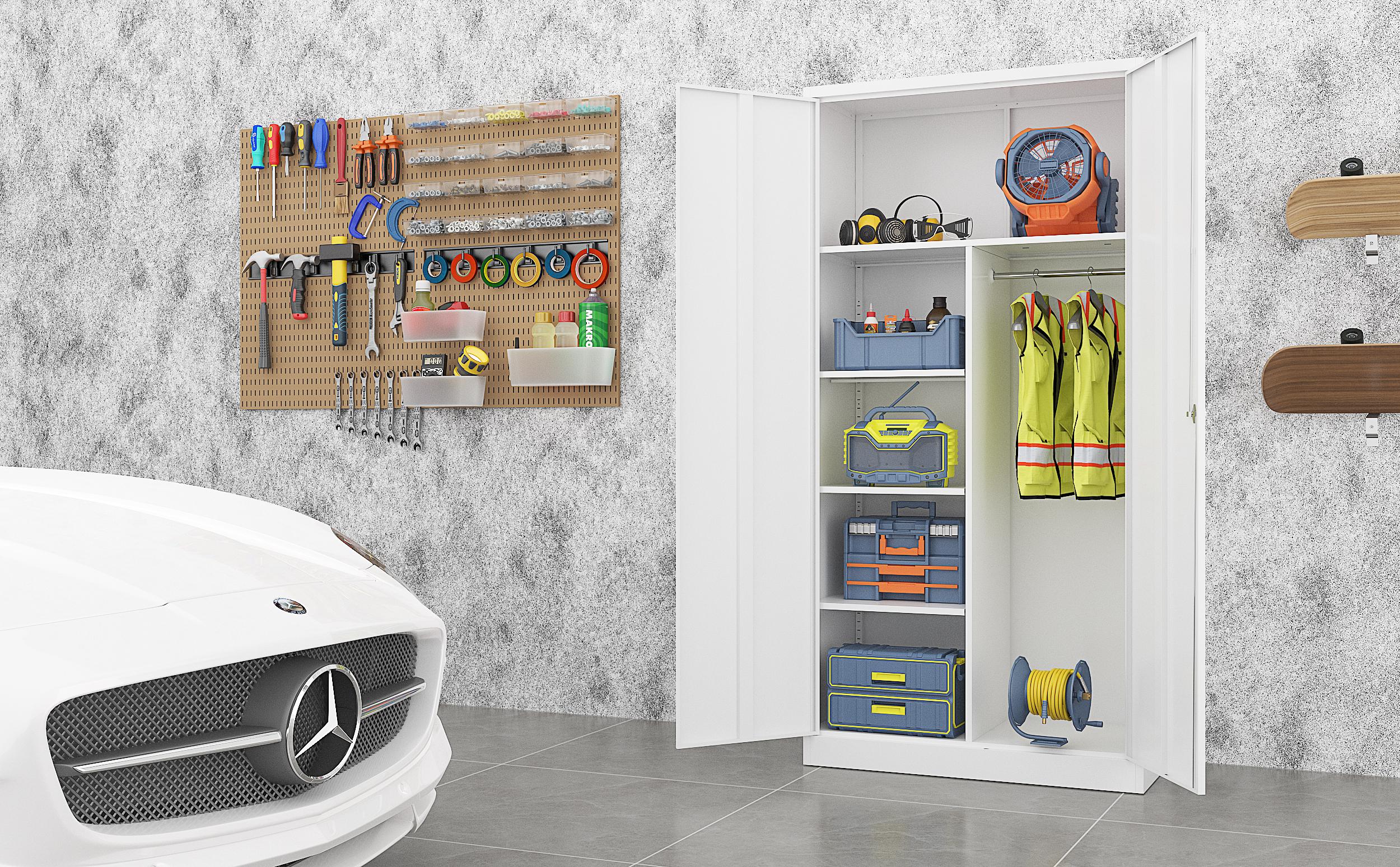 Yizosh Steel Wardrobe, 72" Combination Storage Cabinet with Clothes Rod and 4 Shelves Organizer Storage, 2 Lockable Doors, for Office Home, Garage, Laundry Room Yizosh Steel Wardrobe, 72" Combination Storage Cabinet with Clothes Rod and 4 Shelves Organizer Storage, 2 Lockable Doors, for Office Home, Garage, Laundry Room