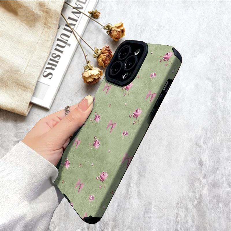 Delicate Floral Ribbon Phone Case, Multiple Specifications Available, Shock - Resistant Soft TPU Material, For Daily Use & Outdoors, Stylish Protection For Your Phone, Pink Purple Rose Bow Design On White Background