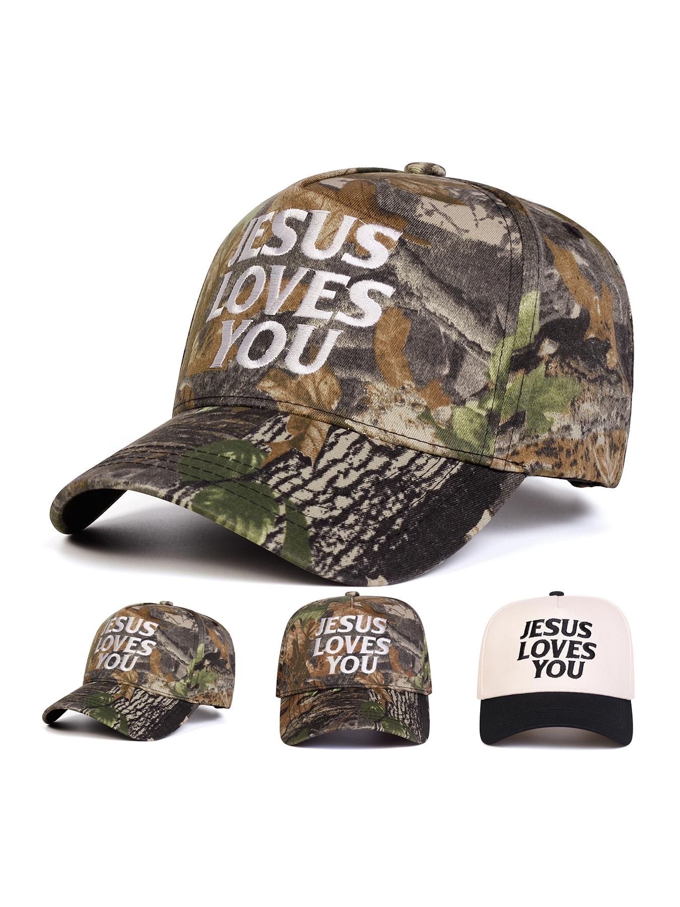 Unisex Adjustable Baseball Cap, Jesus Loves You Design, Casual Woven Fabric Hat for All Seasons, Outdoor Sports & Travel, Camouflage Snapback Hat