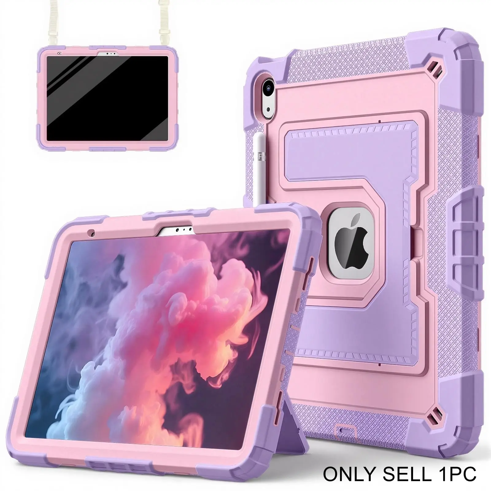 SPALLO for iPad Air 6th-8th Generation M4/M3/M2 11-Inch 2024-2026,Kids Friendly iPad 8th-11th Gen 2020-2022 with Shoulder Strap/Pencil Holder,Heavy Duty Shockproof, Durable Silicone Cover for iPad Mini 8.3"- Purple+Rose Gold