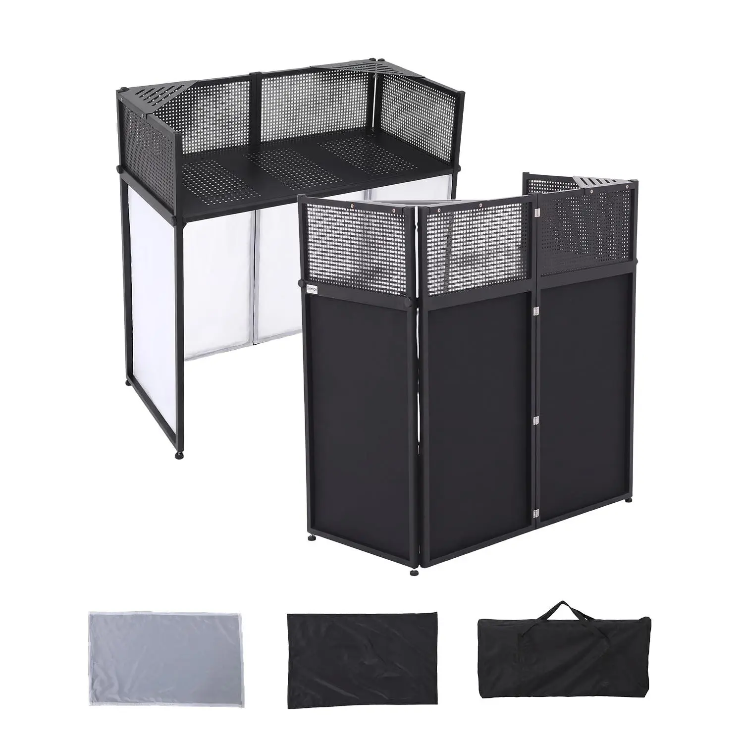 Portable Iron DJ Booth Stand - 1 Unit Rectangular Commercial Furniture, Foldable Sturdy-Legs Table for Controllers & Laptops, Quick-Setup Mobile Facade Station for Weddings & Club Gigs