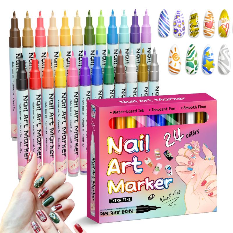 Nail Markers For Nail Art, 12/24 Colors Nail Art Pens Set, Diy Nail Art Marker, 3d Nail Polish Pens, Dry Nail Art Nail, For Art Drawing Painting Point Dotting Manicure Tools Nail Design