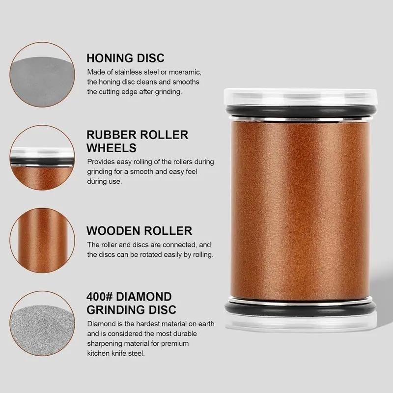 Rolling Knife Sharpener Kit- Best Knife Sharpener Tool with 15 & 20 Degree Knife Sharpening Angle- Diamond and Ceramic Discs for Sharper Kitchen Knives- Best Gift for Cooking Enthusiasts