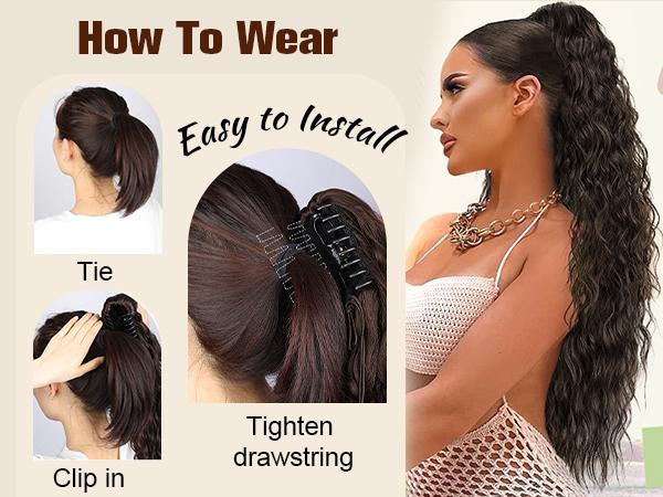 HIUSVO Ponytail Extension Claw 30 Inch Curly Pony Tail Clip in Claw Hair Extensions Fluffy Natural Looking Synthetic Hairpiece for Women