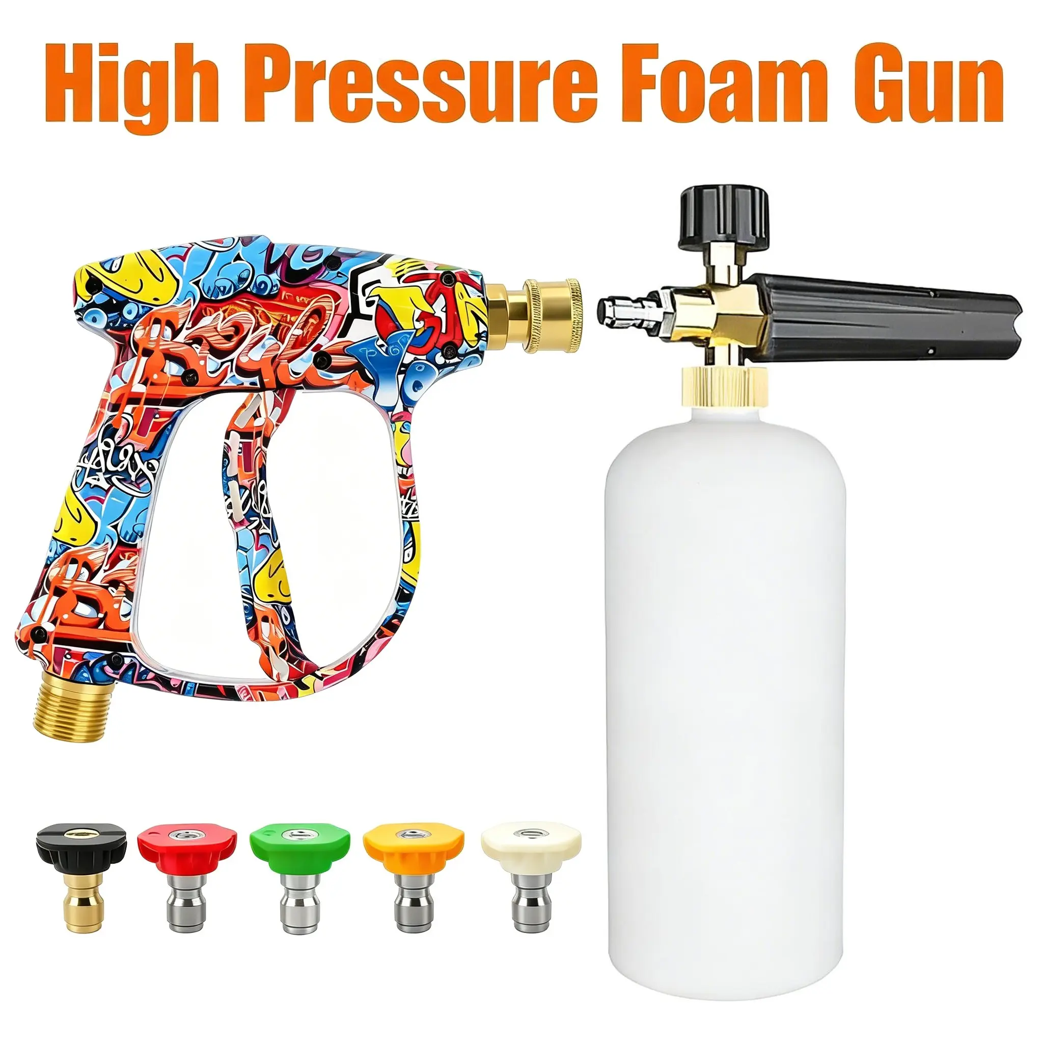 1L Graffiti Foam Cannon Kit - High Pressure Snow Foam Sprayer for Car Wash, 1/4′′Quick Connect Nozzle, Fits 22mm Internal Thread & 14mm Plug Core - Car Wash Cleaning Tool, Car Washing Supplies