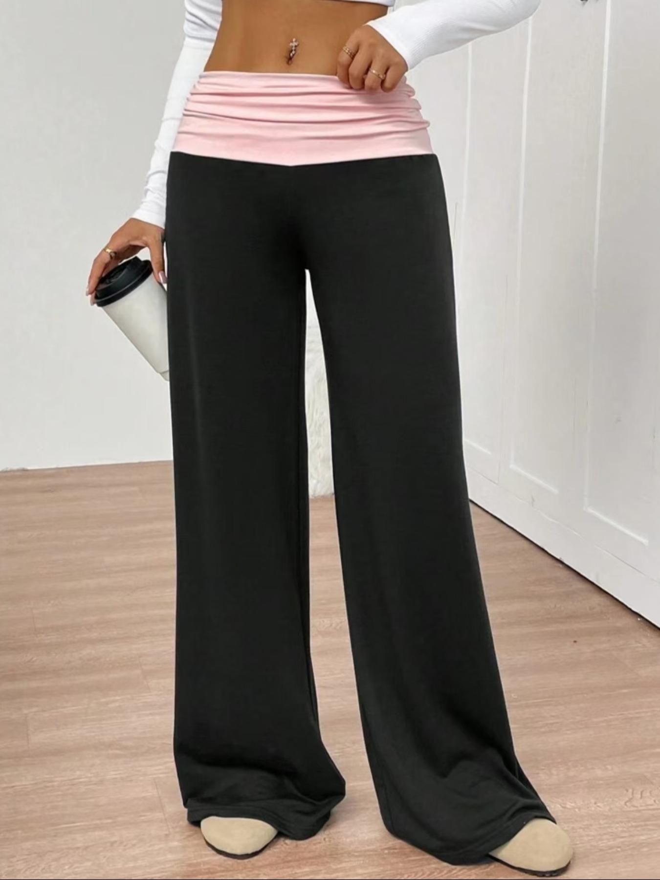Women's Casual Spring Wide Leg Pants with Contrast Lapel Collar, Perfect for Graduation & Back-To-School, Teacher Creative Design