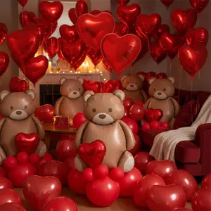 Valentine's Day Party Decorations Balloons Set, Giant Bear Foil Balloon, Heart Latex Balloon, Romantic Home Decoration, Heart Shaped Balloons