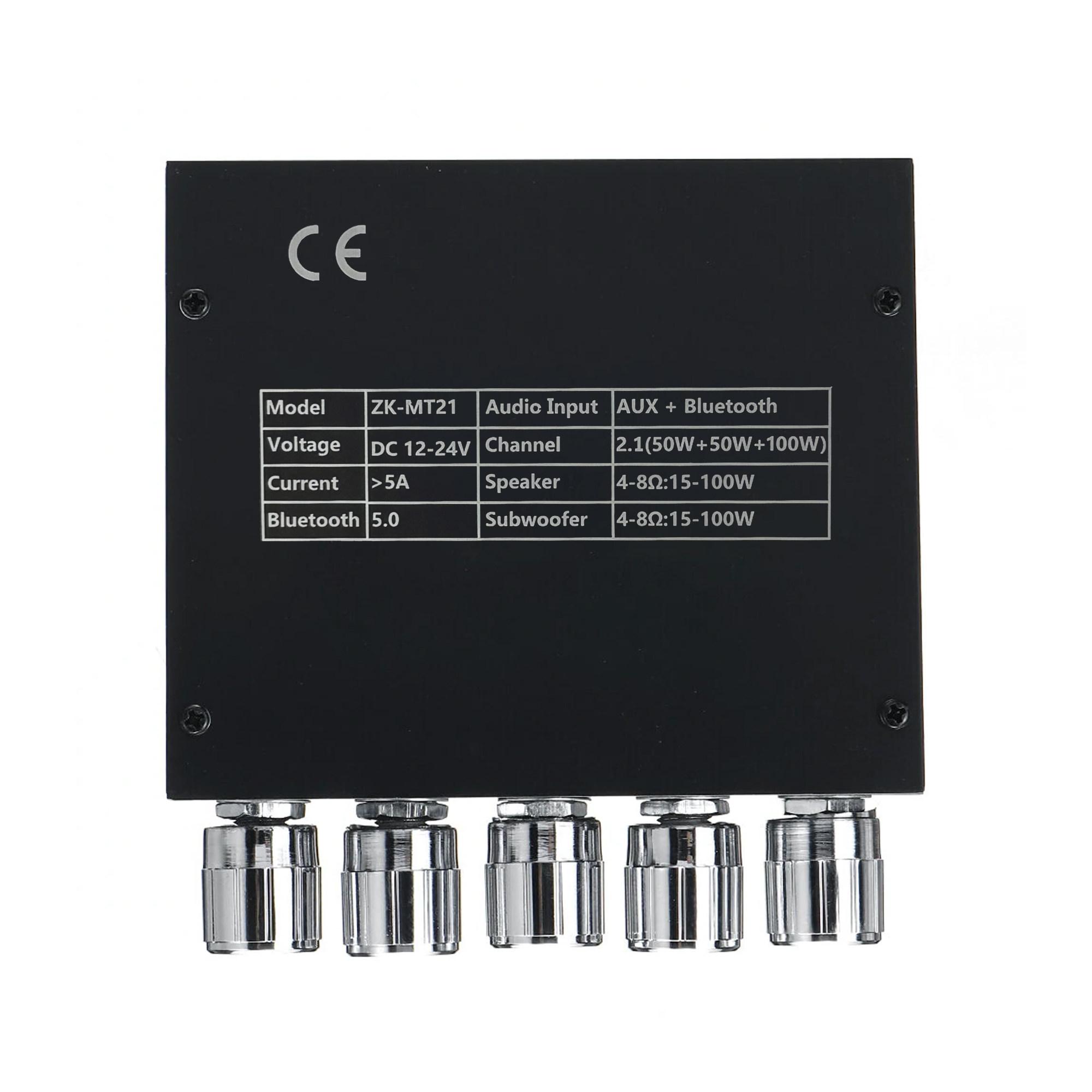 BT Amplifier Board,50W+50W+100W 2.1 Channel Subwoofer Amp Board with Treble/Bass/Sub Control,DC 9-24V, Bluetooth and AUX Inputs, DIY Wireless Speakers AMP Board