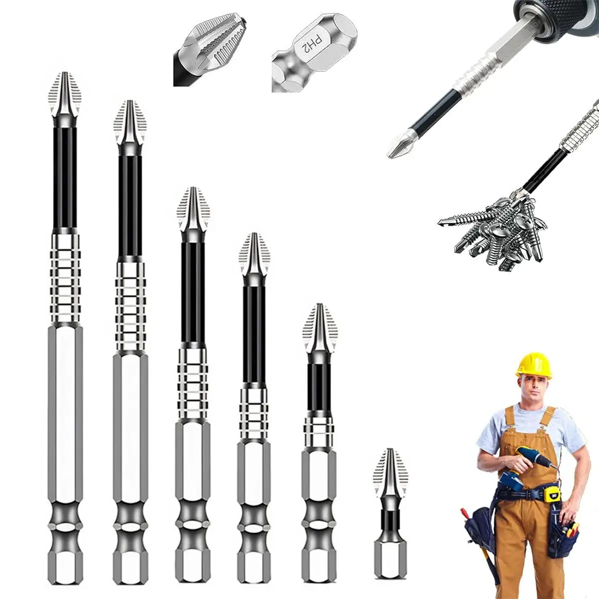 Impact-Resistant Non-Slip Cross-Head Driver Bit Set, Strong Magnetic Titanium Alloy Screwdriver Drill Bits for Impact Drivers, Electric Drills and Power Tools