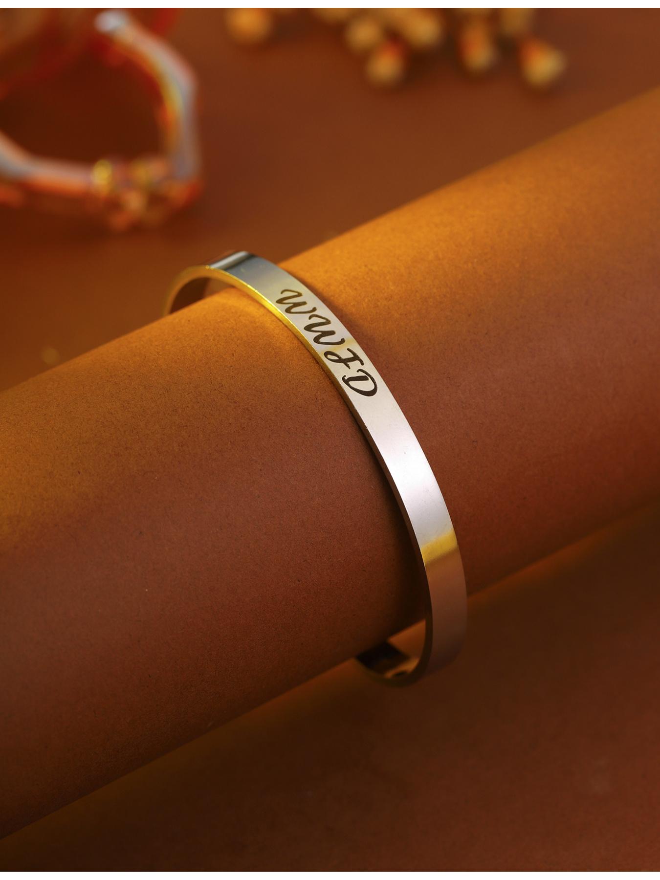 1pc WWJD 18K gold-plated stainless steel bracelet with engraved cross, ideal inspirational gift for couples/siblings, for events/daily wear (no box).