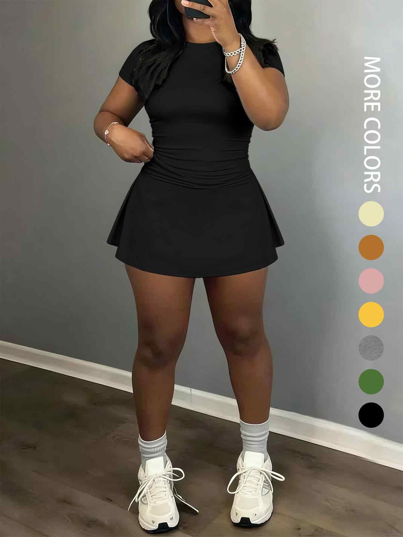 Women's Short Sleeve Casual Sporty Set, 2-Piece Women's Fashionable Daily Wear & Active Lifestyle Clothing, Stretchy Suit Set, Yoga Gym Outfits