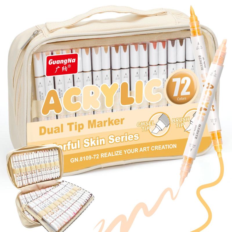 Acrylic Paint Pens Dual Tip Brush & Chisel Tip, Art Color Set Acrylic Paint Markers Automatic Ink Control,for Rock Painting,Ceramic,Wood, Canvas,Glass, Stone,Fabric,Card Making,DIY & Art Supplies, Acrylic Art Kit