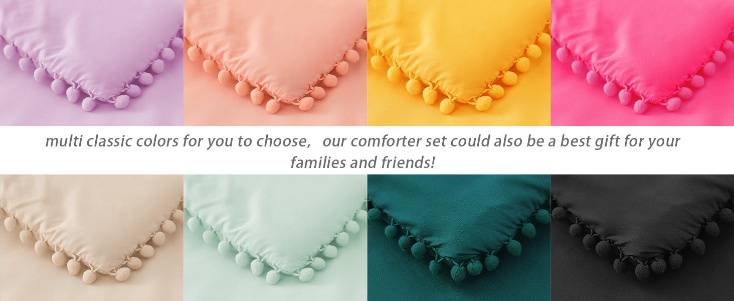 Exclusivo Mezcla Boho Pom Pom Ball Fringe Comforter Set, Lightweight Down Alternative Bedding Comforter Sets for All Seasons
