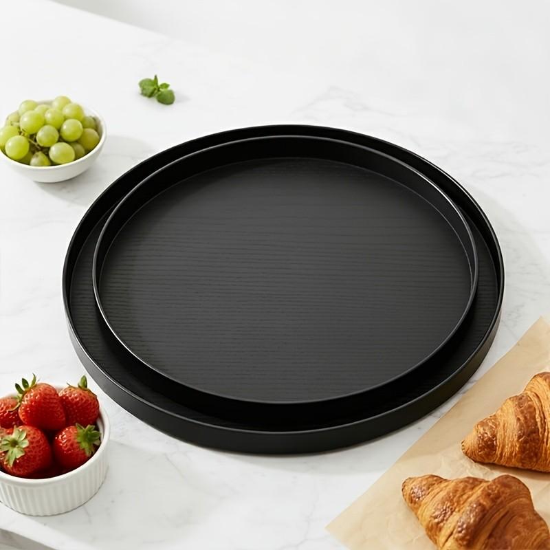 2-Pack Reusable Wood Grain Plastic Trays, Multi-Functional Round Storage Dishes, Kitchen Bathroom Living Room Organizer, Food Grade Material