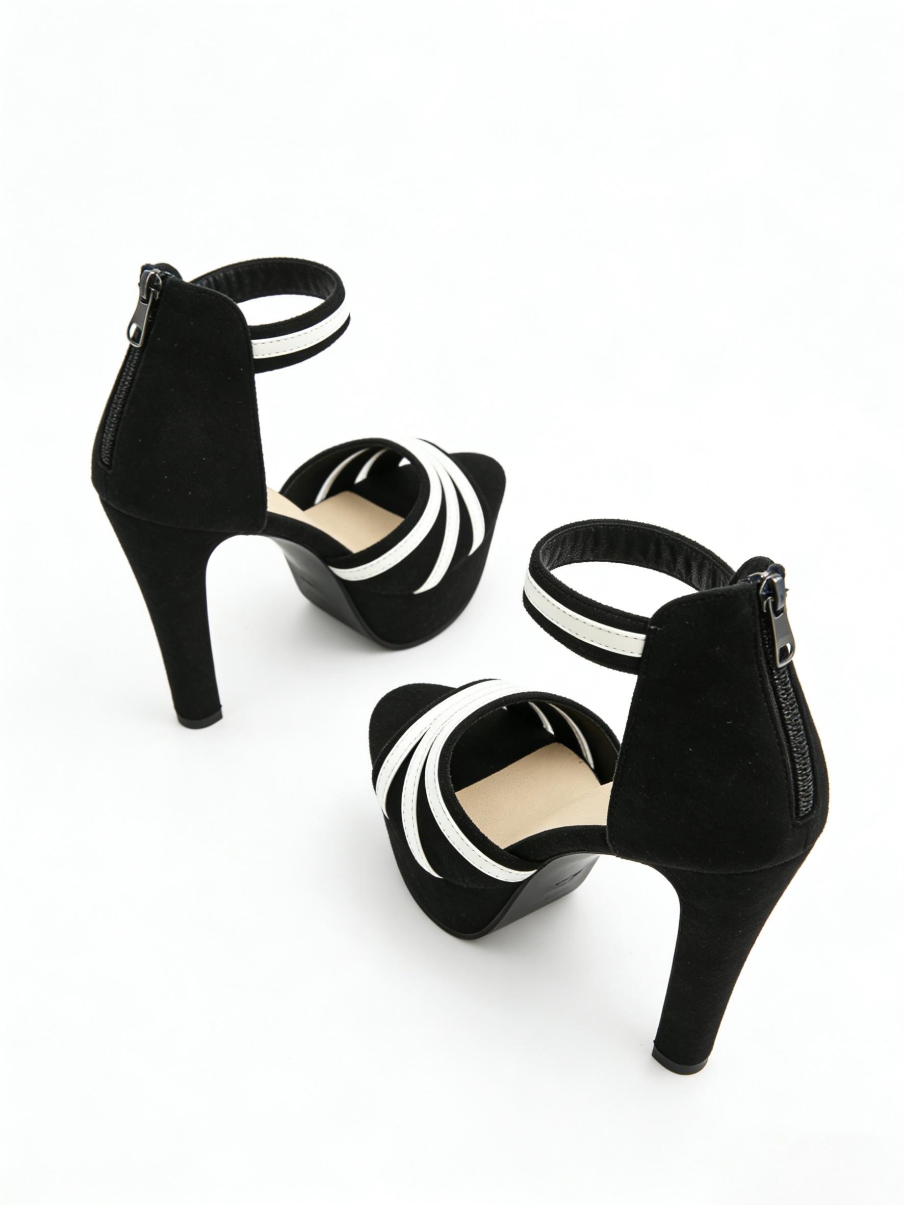 Black Velvet Platform Heels for Women | Contrast Strap Ankle Strap Sandals | Non-Slip Comfy Dress Heels for Party Club