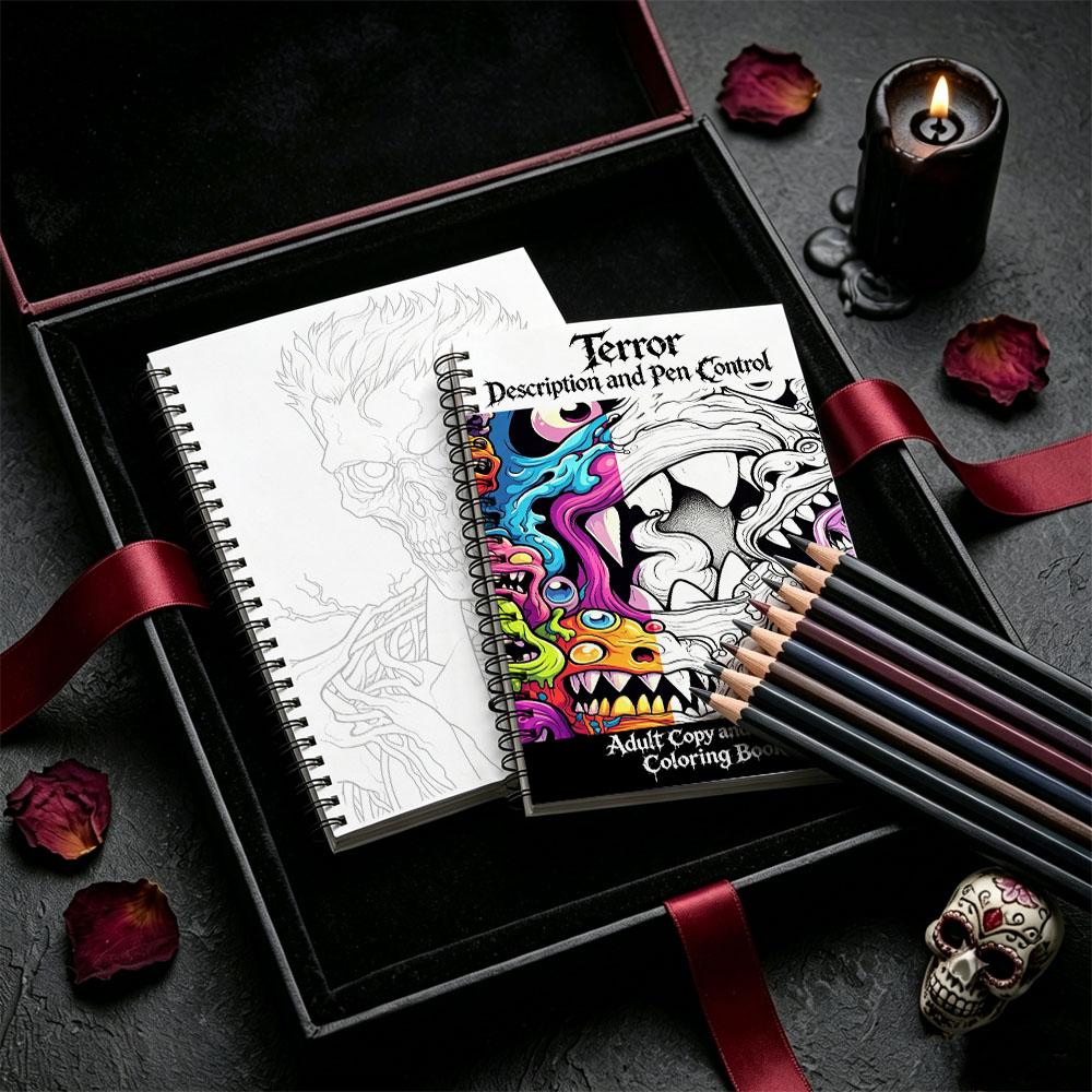 Horror Tracing and Pencil Control Adult Coloring Book A5 Size 30 Pages Spiral Bound Thick Paper Single Sided Relaxation Peaceful Soul Healing Home Decor Self Care Activity Book Birthday Gift Party Favor Horror Present