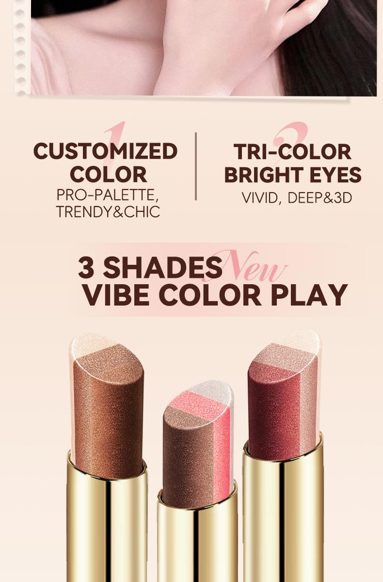 3 Shades Gradient Eyeshadow Stick Highlight Transition Outline Vivid 3D Long Lasting Easy To Blend