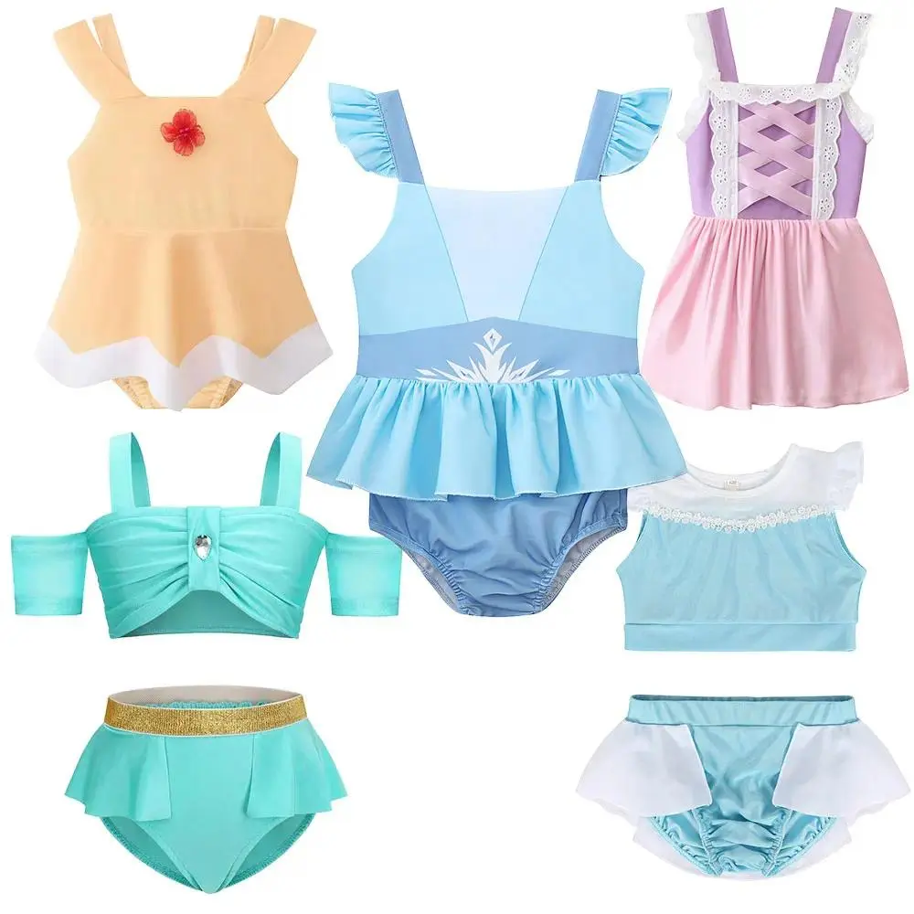 Fancy Princess Theme Swimsuit Pool Party Costume Elsa Jasmine Belle Swimming Suit Baby Girl Bodysuit Onepiece Kid Bathing Outfit