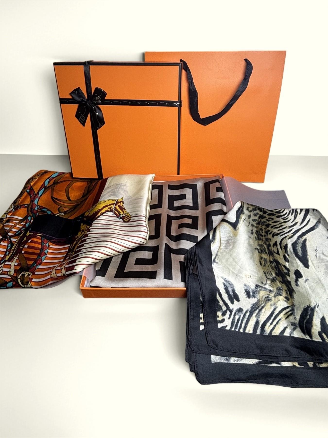 Valentine's Day 3-Pack Imitation Silk Scarf Gift Box Set, New Geometric Colorblock Scarves, Fashion Versatile Beach Shawl, 180x90 Cm