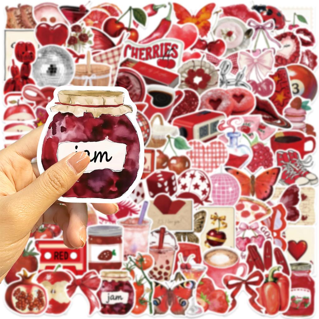 100Pcs Red Cherry Girl Retro Aesthetic Graffiti Stickers Waterproof PVC Decals for Guitar