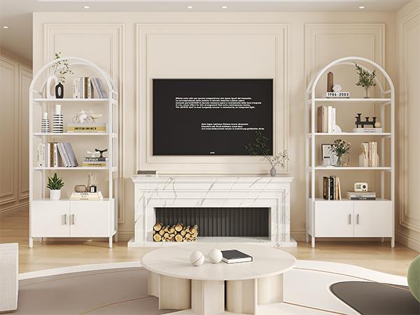 Bookshelf Industrial Chic Arched Bookcase with Doors | 180cm Tall, Durable Metal Frame & Board Construction | Versatile Free Standing Display Cabinet for Living Room or Office Bookshelf Industrial Chic Arched Bookcase with Doors | 180cm Tall, Durable Metal Frame & Board Construction | Versatile Free Standing Display Cabinet for Living Room or Office