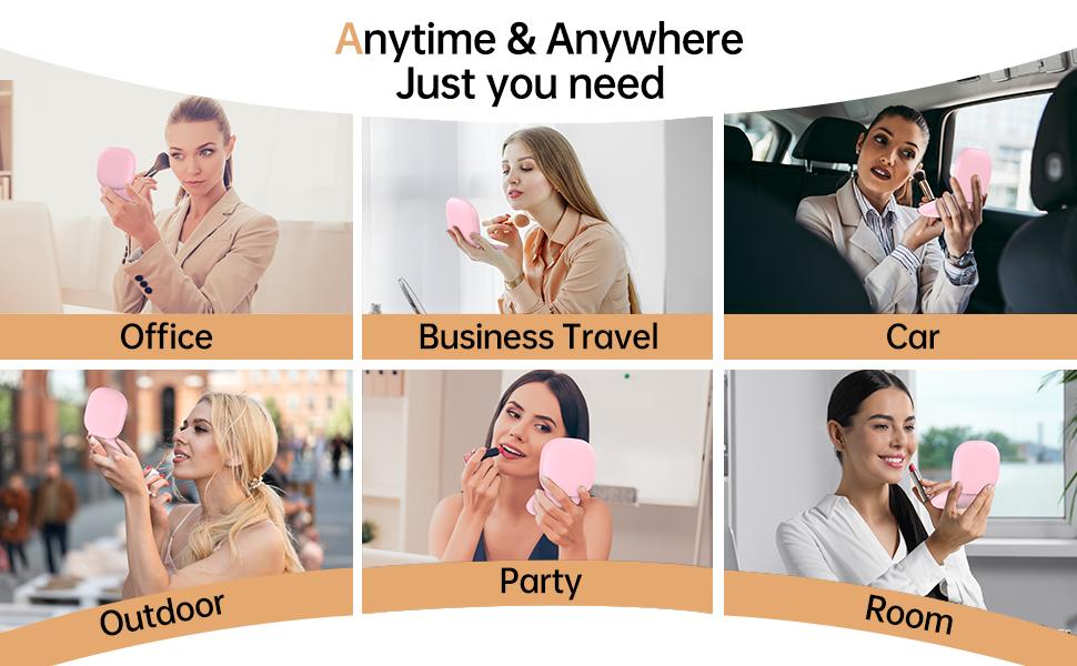 LED Compact Makeup Mirror, 4 Inches 1X/10X Magnification Travel Mirror with Light Dimmable Double Sides Lighted USB Rechargeable Compact Mirror, Travel Essentials Magnifying