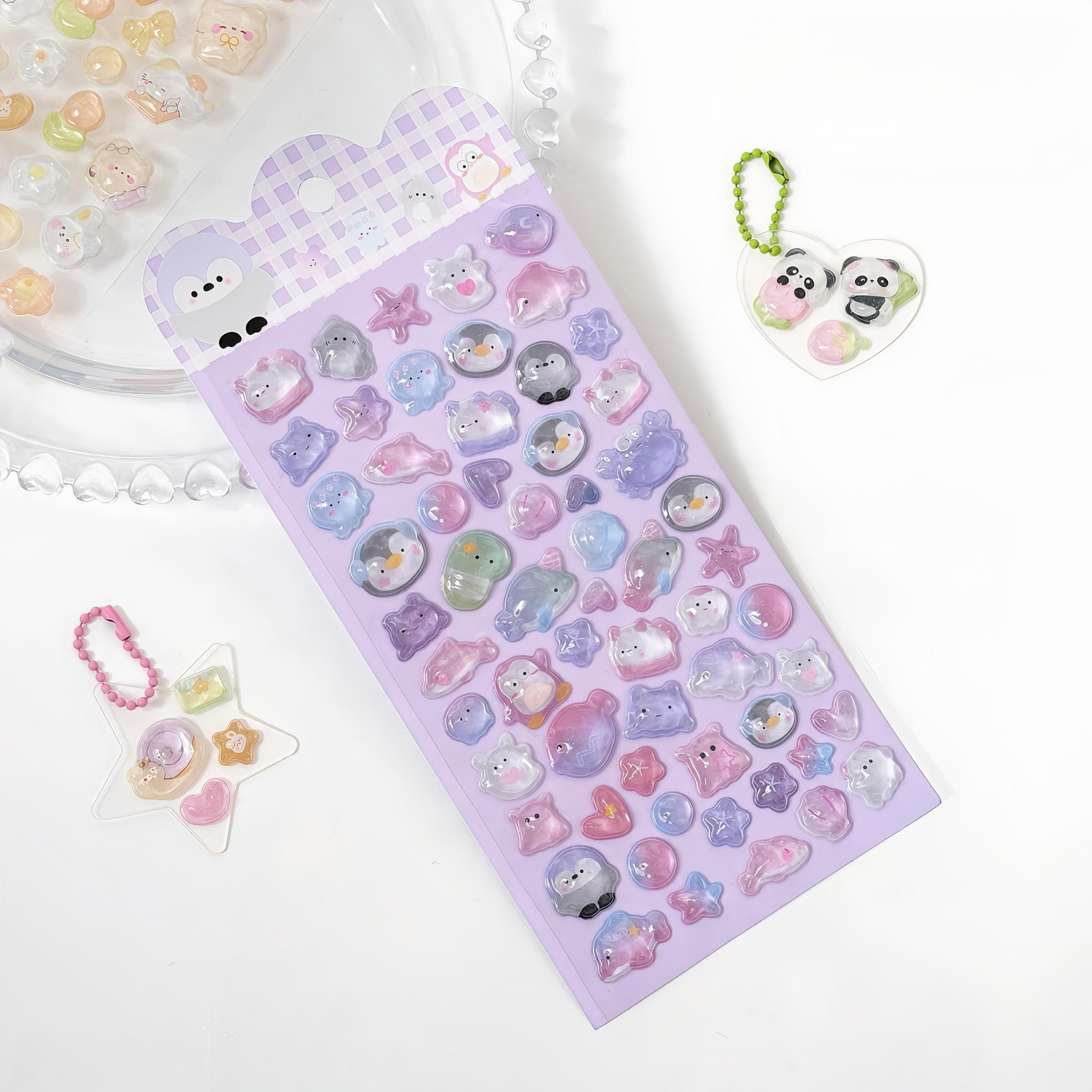 Cute 3D Kawaii Epoxy Stickers, Cartoon Panda Bear Rainbow Transparent Bubble Resin Stickers, Shiny Self Adhesive Decals for Journaling, Kaka Card, Phone Case, DIY Crafts, Kids Gifts, Aesthetic Korean Stationery Stickers, Accessories