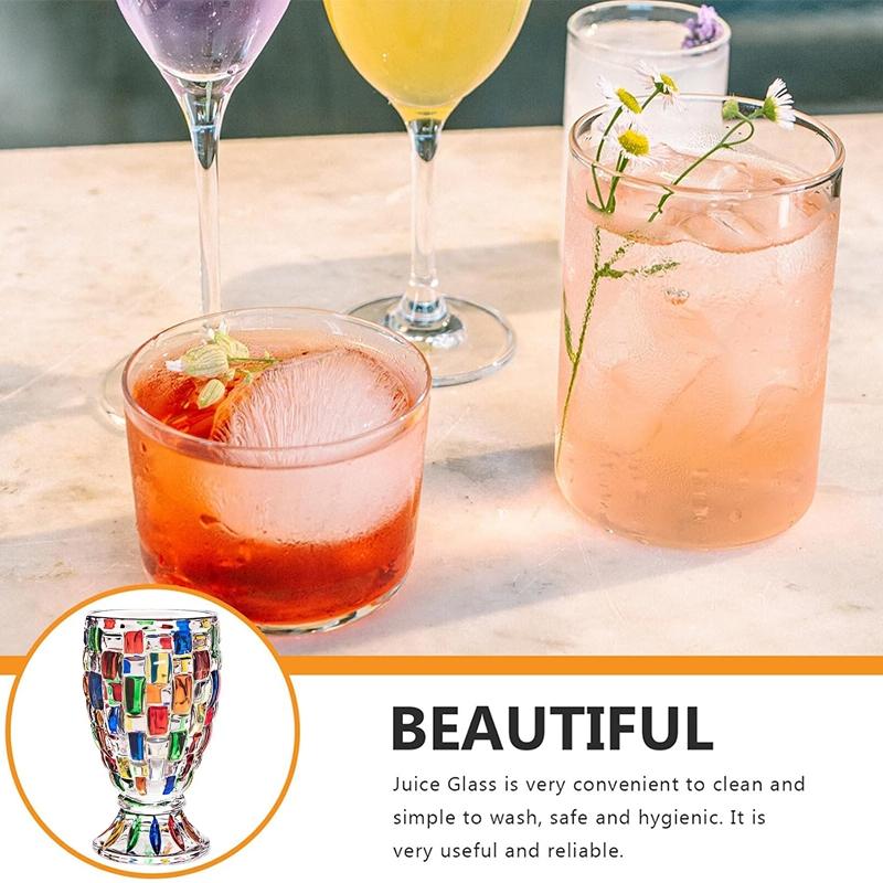 Colorful Glass Cup, 2/4 Counts Geometric Pattern Glass Cup, Juice Cup, Vintage Wine Cup, Serving Drinkware for Home Kitchen Party, Stylish Glass Cups