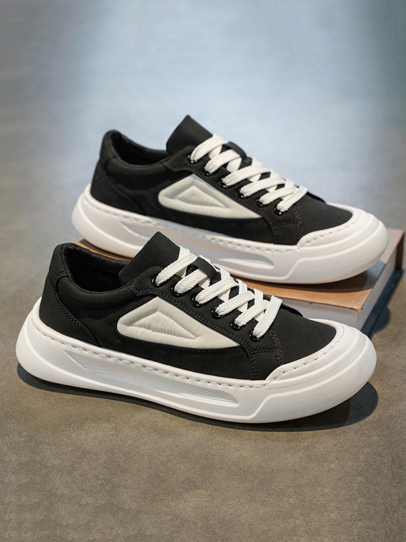 Men's Patchwork Thick Sole Board Shoes, Soft Bottom Breathable Casual Canvas Shoes, Versatile Height-Increasing Sneakers