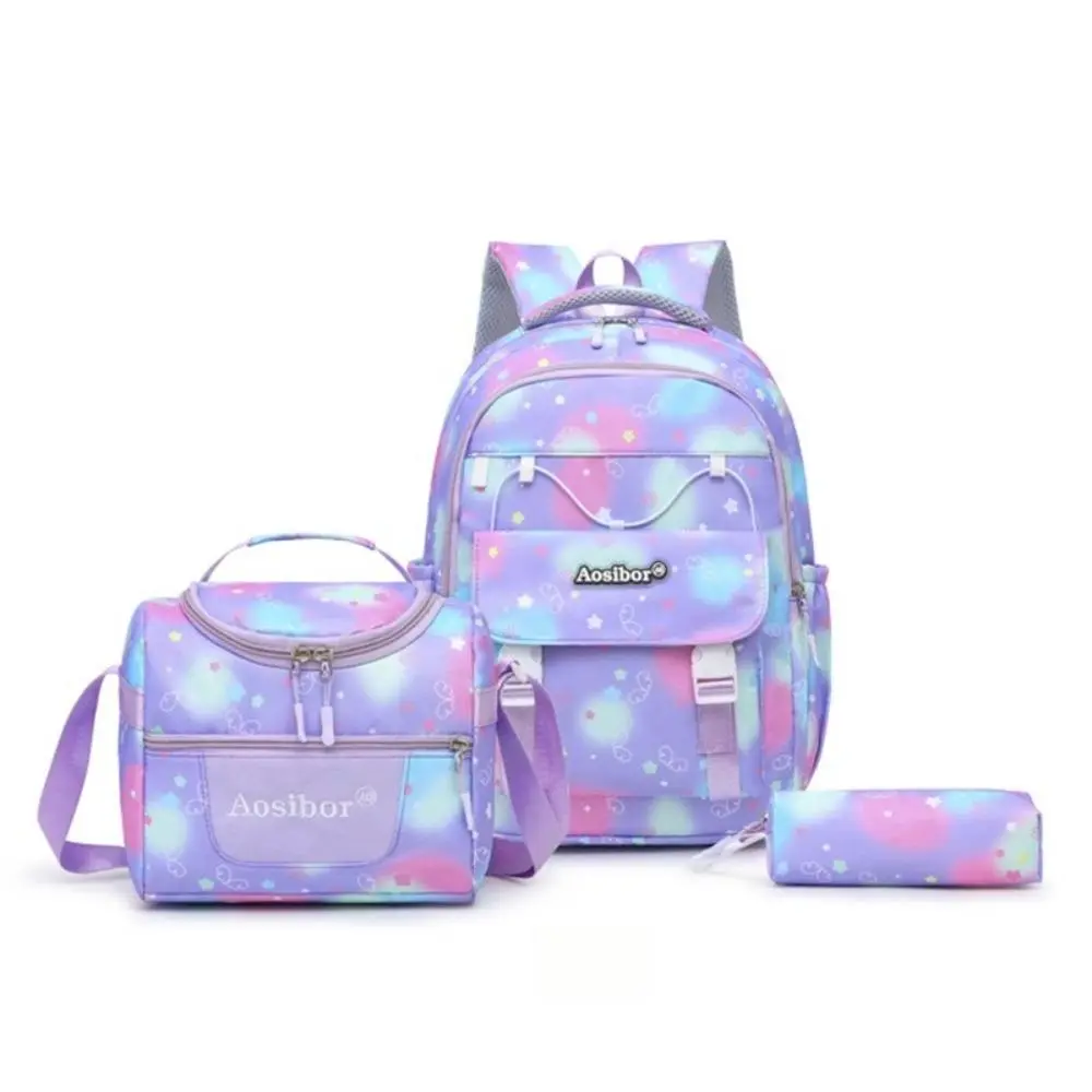 3Pcs Pastel Gradient Star Print Backpack Set for Teen Girls, Large Capacity Multi-Layer Water Resistant Student Backpack, Lightweight Adjustable Padded Shoulder Straps Daypack, Complete Combo Includes Insulated Lunch Bag