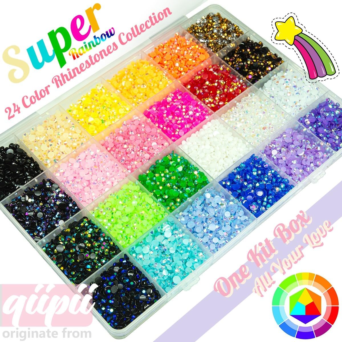 1Box 24 Color Semi-circular Jelly Rhinestones Charms 3mm Multi-colors Flatback Resin Nail Gems for Bedazzling Kit with 3Pcs 10ml B7000 Adhesive Glue Tweezers DIY Phone Case Headphones,Book Nail Decor