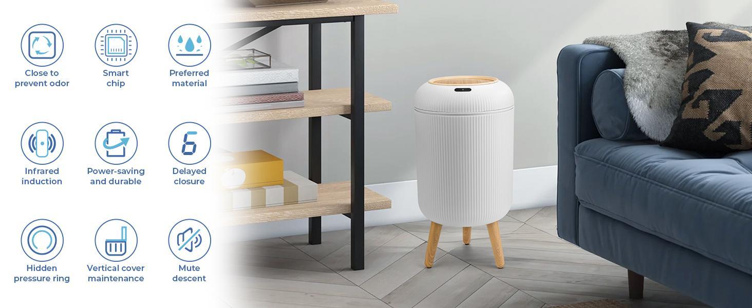 SUSTEAS Smart Induction Waterproof Trash Can upgrade .with Motion Sensor, Waterproof, Space-Saving Nordic Style for Bathroom, Kitchen, Office. automatic trash bin cleaner Filter trash cans for kitchen