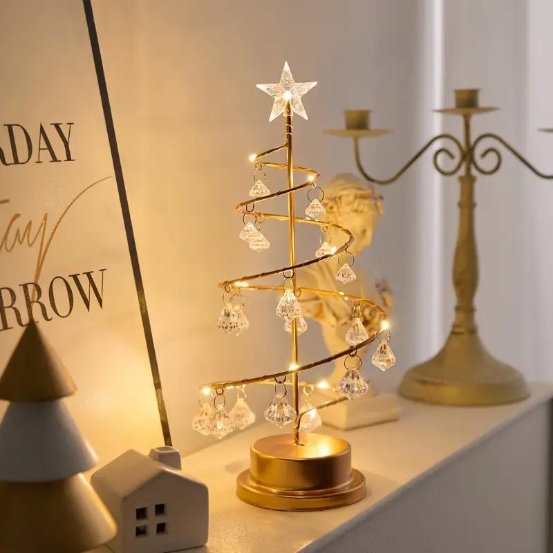 1 piece of luminous Christmas decoration lights, crystal decoration desktop decoration lights, Christmas desktop Christmas tree decoration acrylic iron Christmas tree lights, acrylic gold LED night light, acrylic ornament, for decoration, Led Star Light